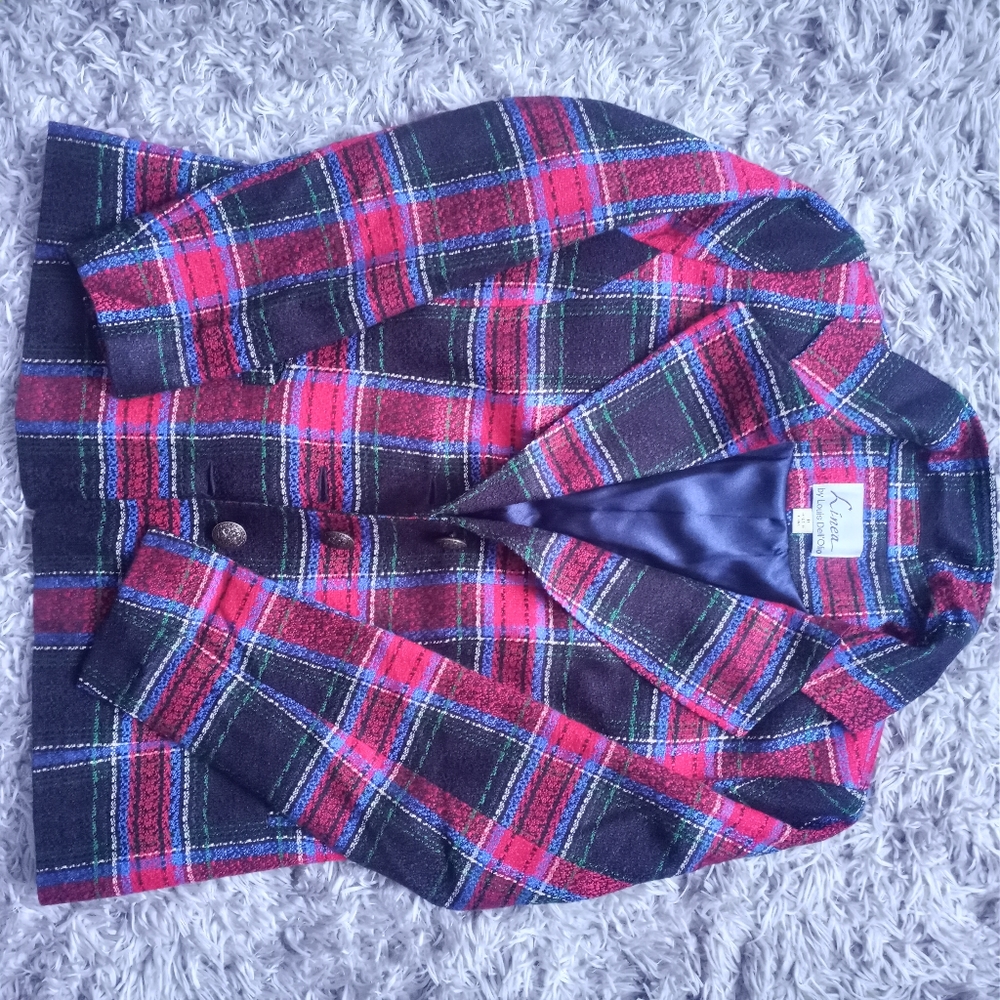 SOLD‼️📪✅Vintage LINEA by Louis Dell'Olio plaid 100% Polyester Blazer - Picture 14 of 16